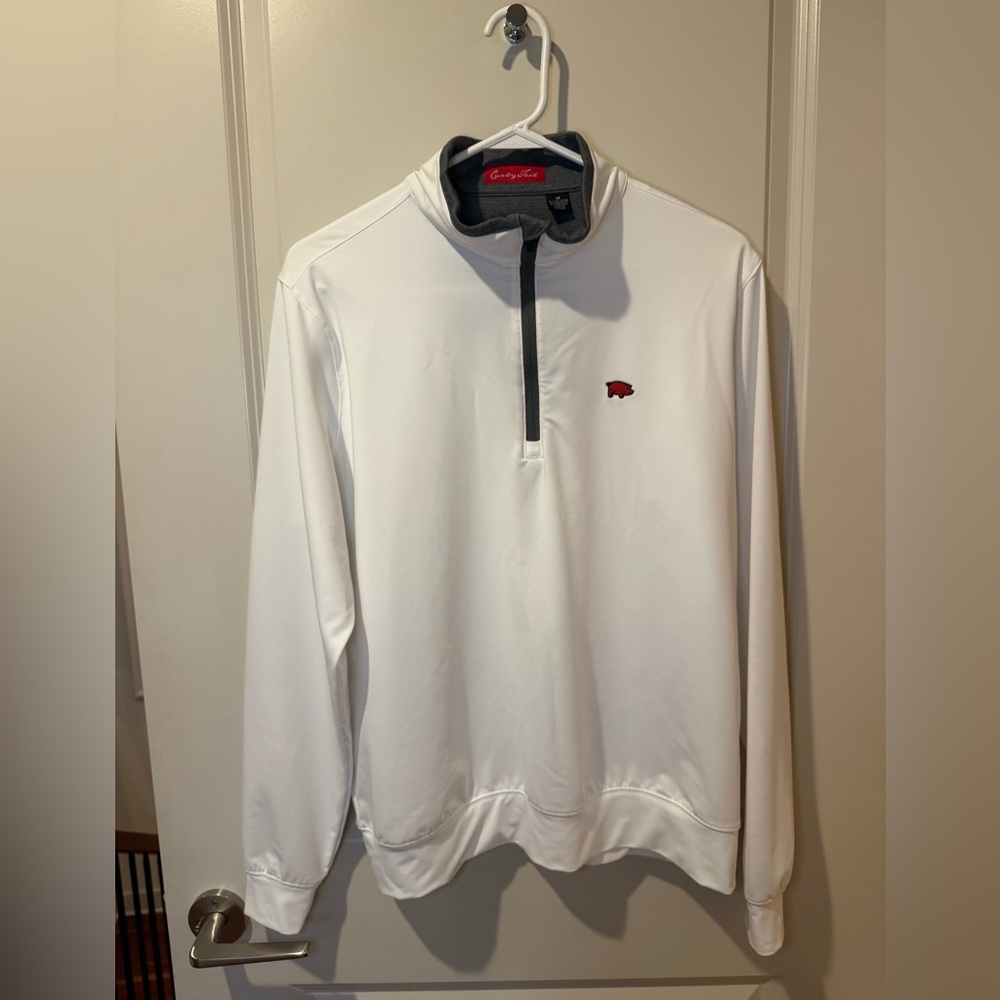 Arkansas Razorbacks Quarter-Zip White, Curly Tail Brand